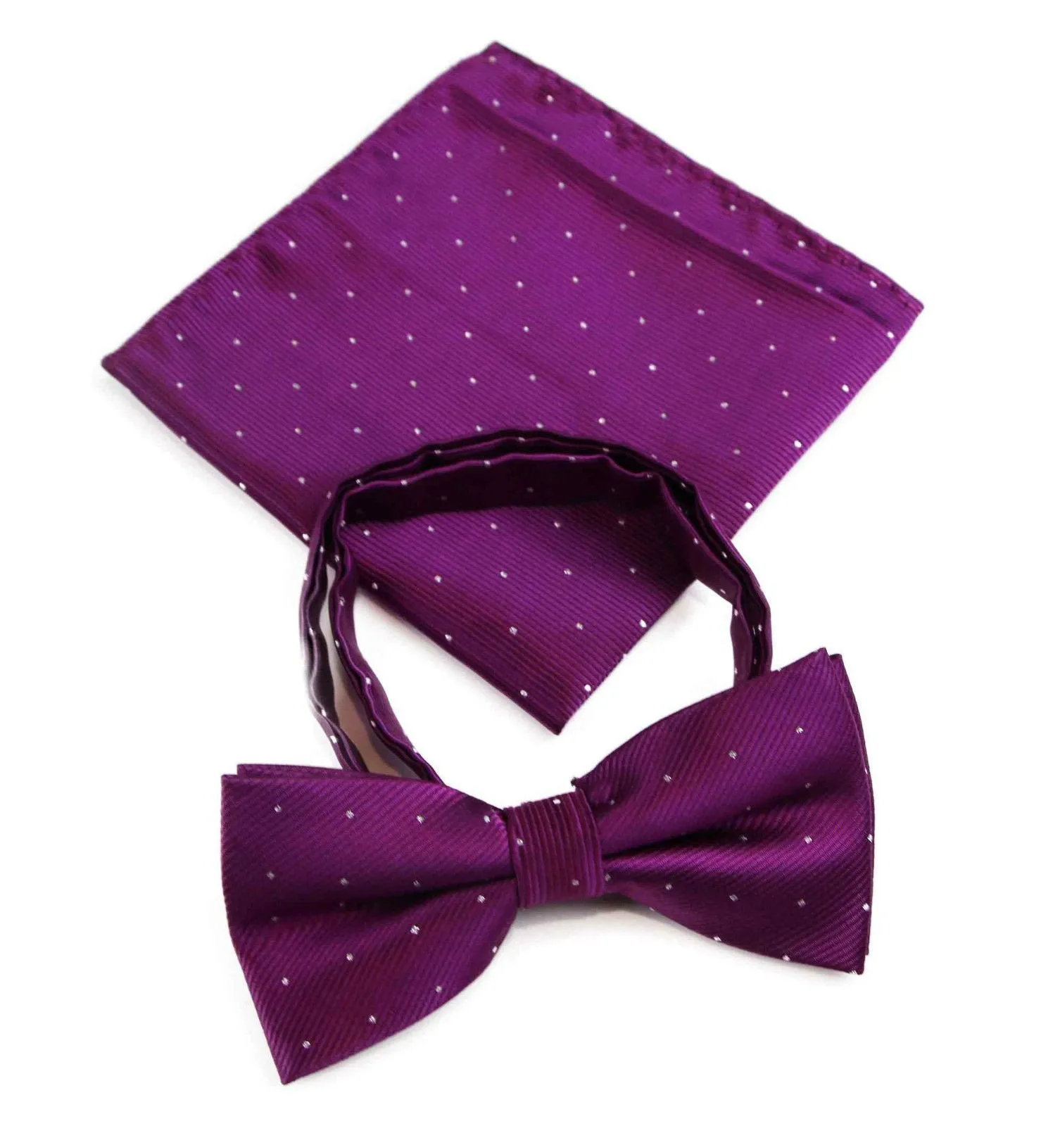 Mens Burgundy With Silver Stars Matching Bow Tie & Pocket Square Set