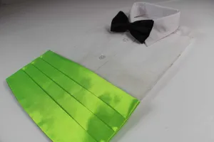 Mens Fluro Green Cummerbund & Black Bow Tie Set