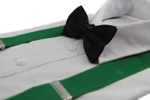 Mens Green 100cm Wide Suspenders & Black Bow Tie Set