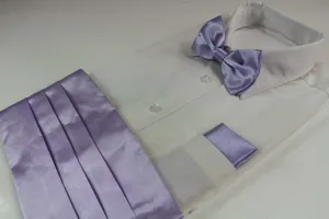 Mens Lavender Cummerbund & Matching Plain Bow Tie And Pocket Square Set