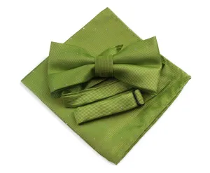 Mens Olive Green With Silver Stars Matching Bow Tie & Pocket Square Set