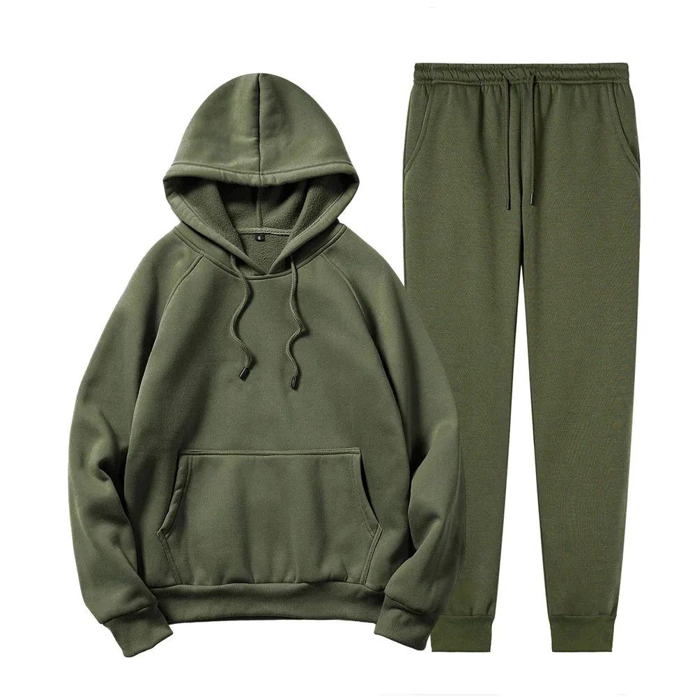 Men's Sports Solid Color Pullover Fleece Hoodies Joggers Two Piece Set