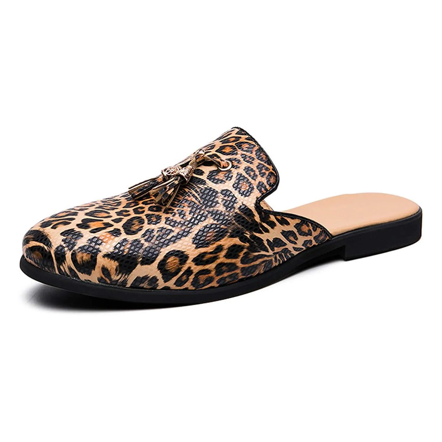 Men's Tassel Leopard Buckle Mules