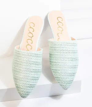 Mint Woven Straw Slip On Mules