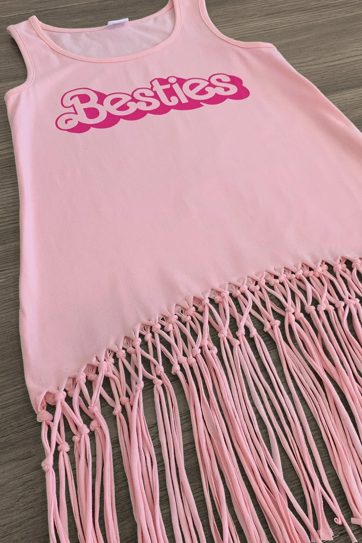 Mom & Me - "Besties" Pink Fringe Tank Top