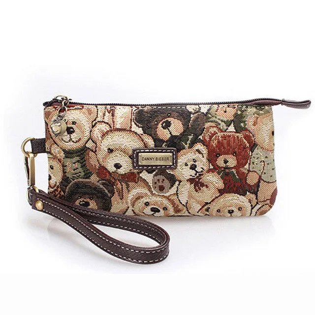 Ms hand bag 2016 new European and American style bear canvas phone bag zipper zero wallet Danny Biebei