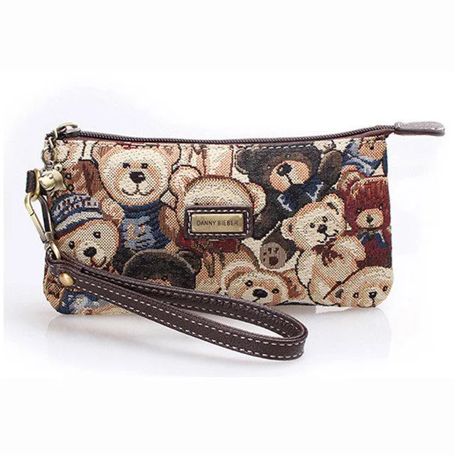 Ms hand bag 2016 new European and American style bear canvas phone bag zipper zero wallet Danny Biebei