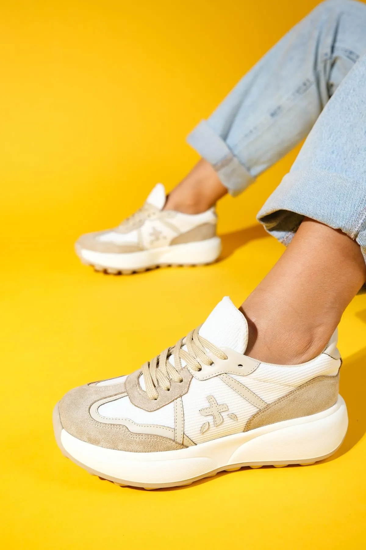 NOLTON Beige-White Women's Sneakers