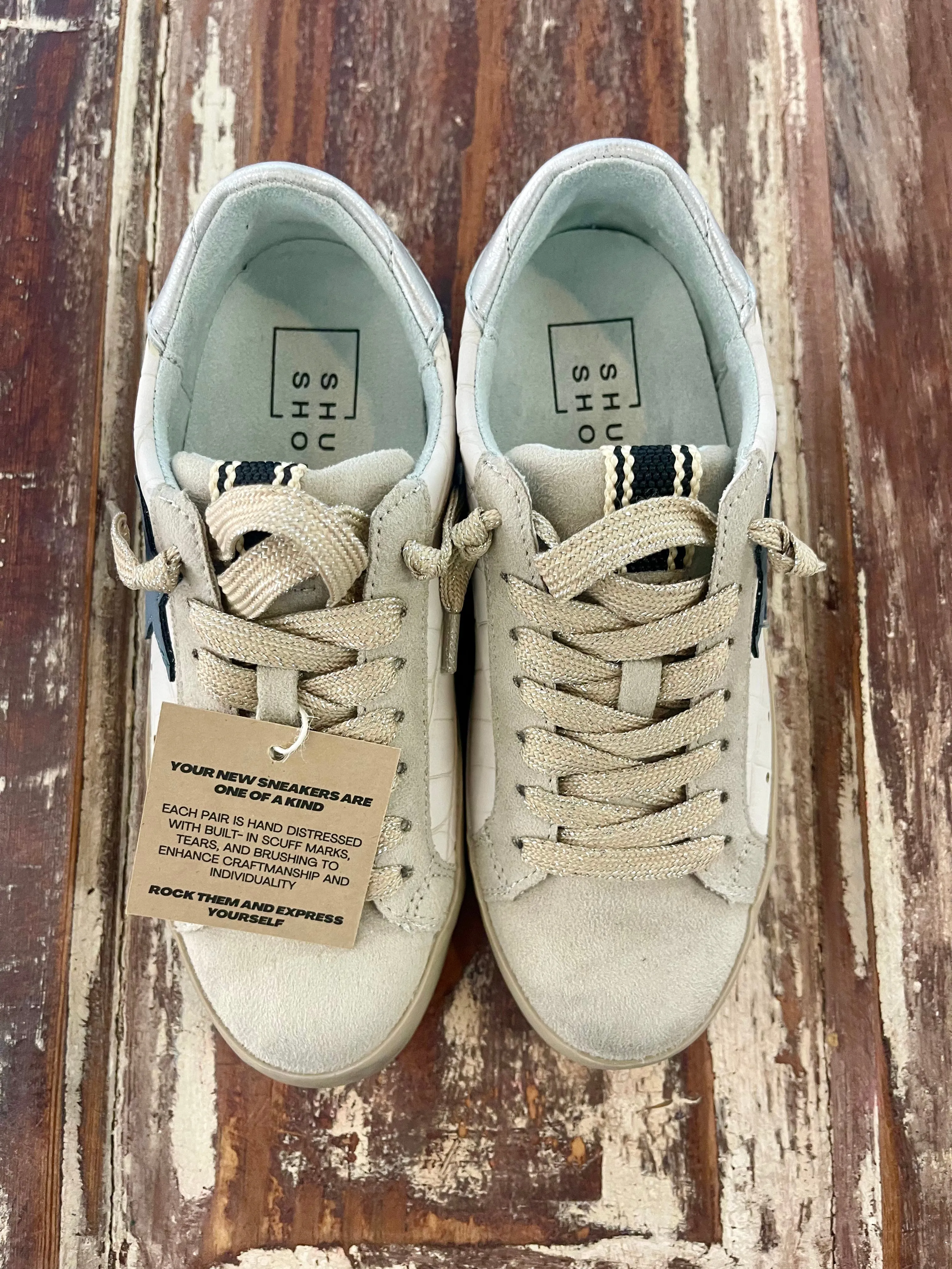 Paula Kids Sneakers in Beige Crocodile