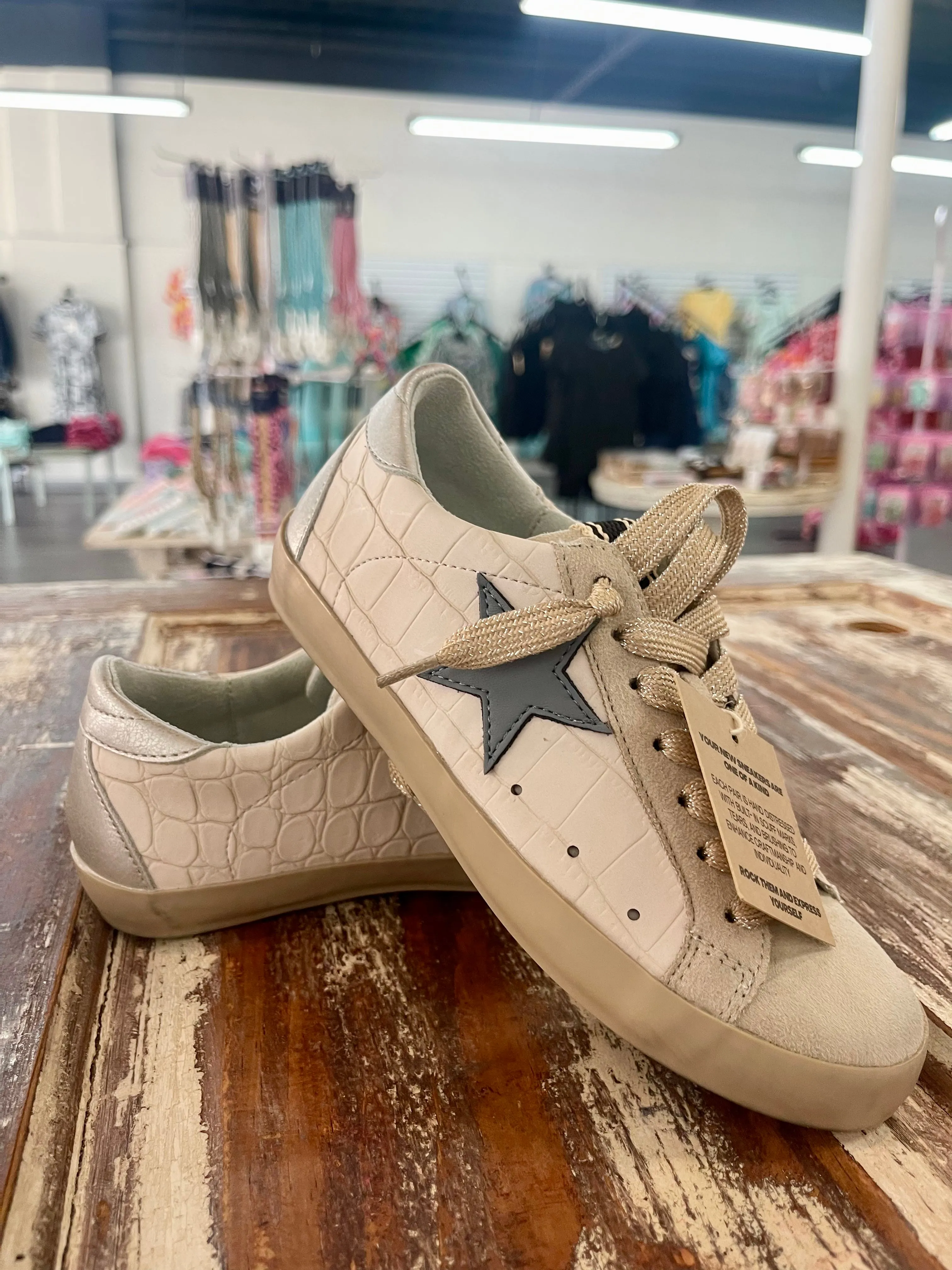 Paula Kids Sneakers in Beige Crocodile