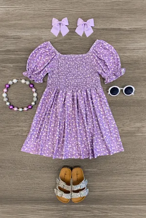 Purple Ditsy Floral Smocked Dress