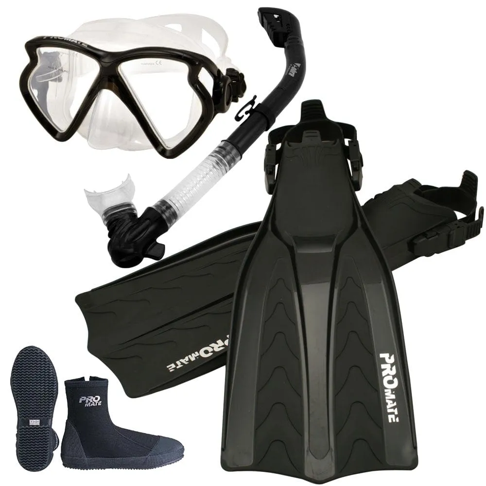 Scuba Dive Mask Dry Snorkel Fins Boots Combo Package Set - SCS0001