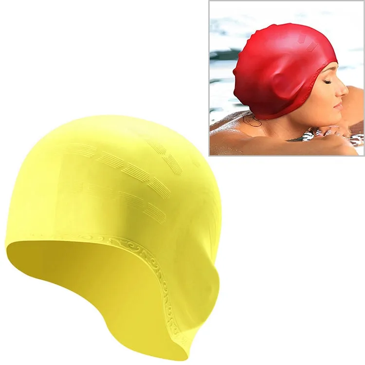 Silicone Ear Protection Waterproof Swimming Cap for Adults with Long Hair(Yellow)