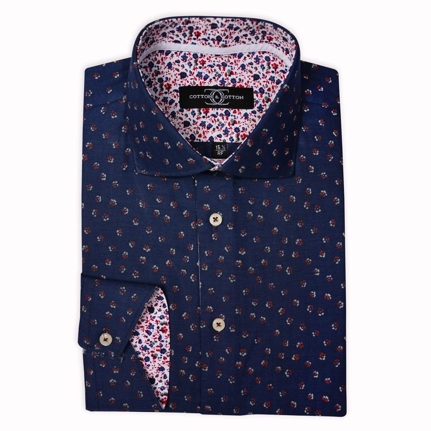 Sports Shirt Navy Blue Herringbone with Jaquard Motif