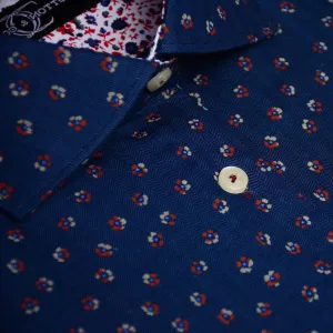 Sports Shirt Navy Blue Herringbone with Jaquard Motif