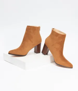 Tan Suede Stacked Heel Bootie