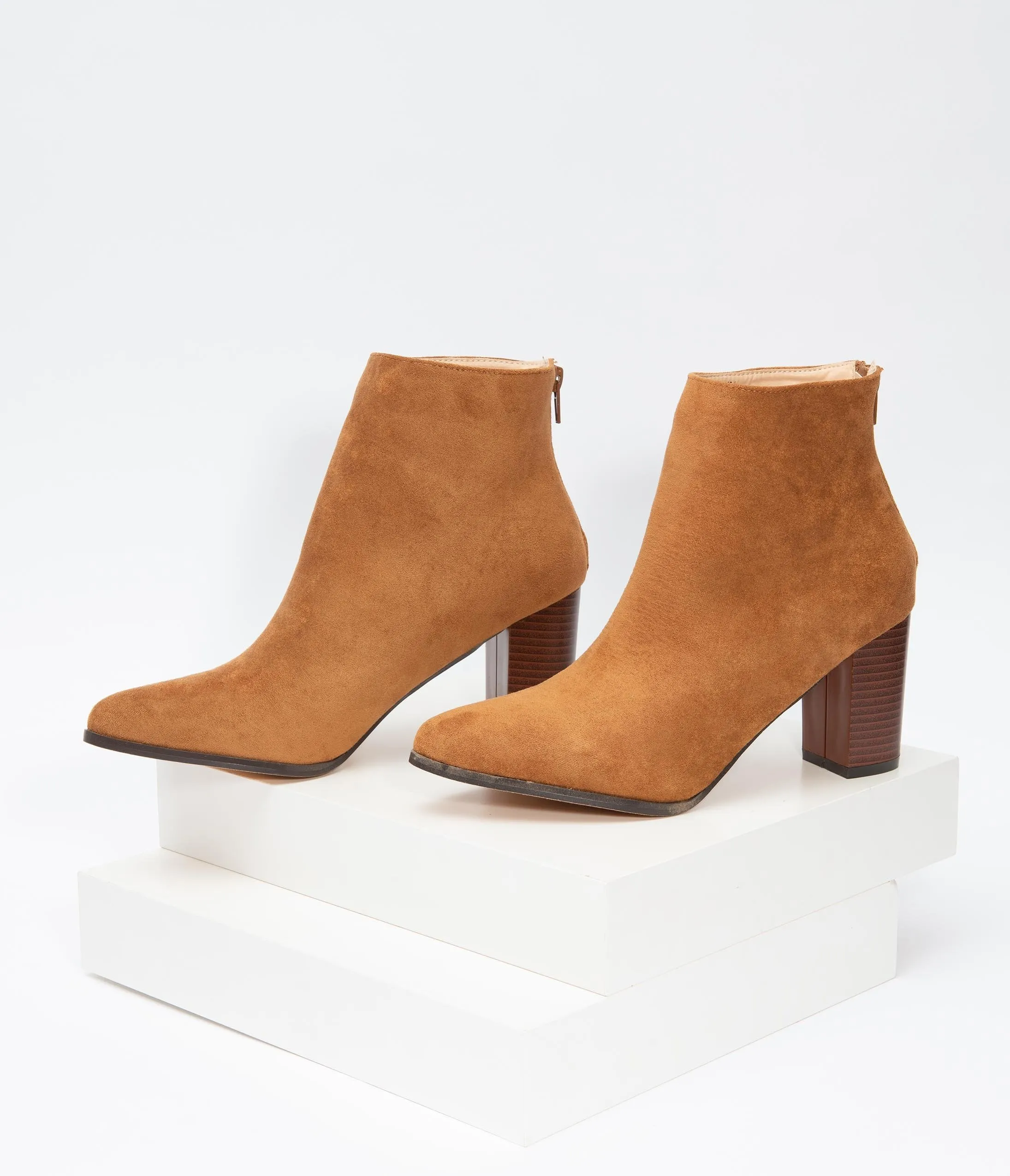 Tan Suede Stacked Heel Bootie