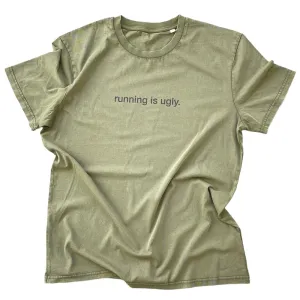 tee, running is ugly, vintage green.