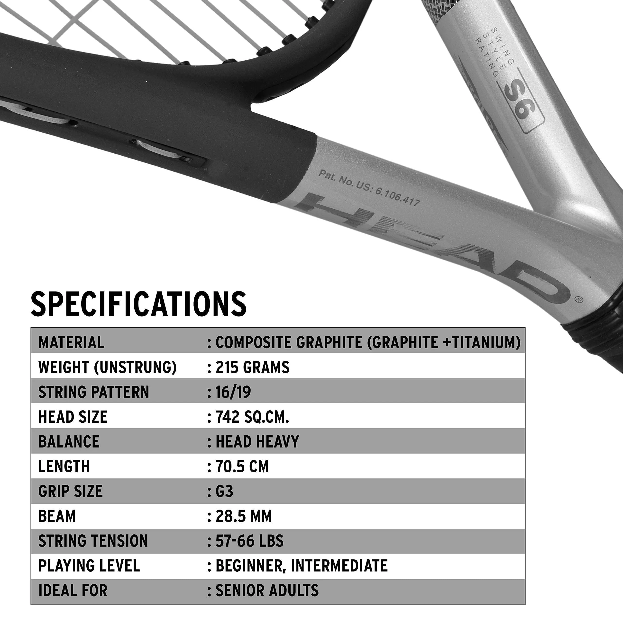 TI S6 Graphite-Titanium Tennis Racquet | Colour - Grey (Strung)