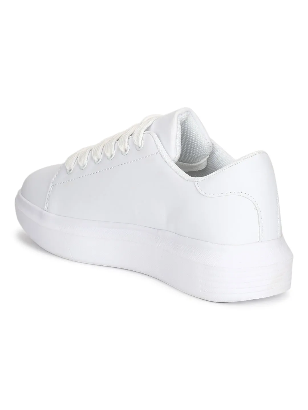 Total White PU Lace-up Platform Sneakers