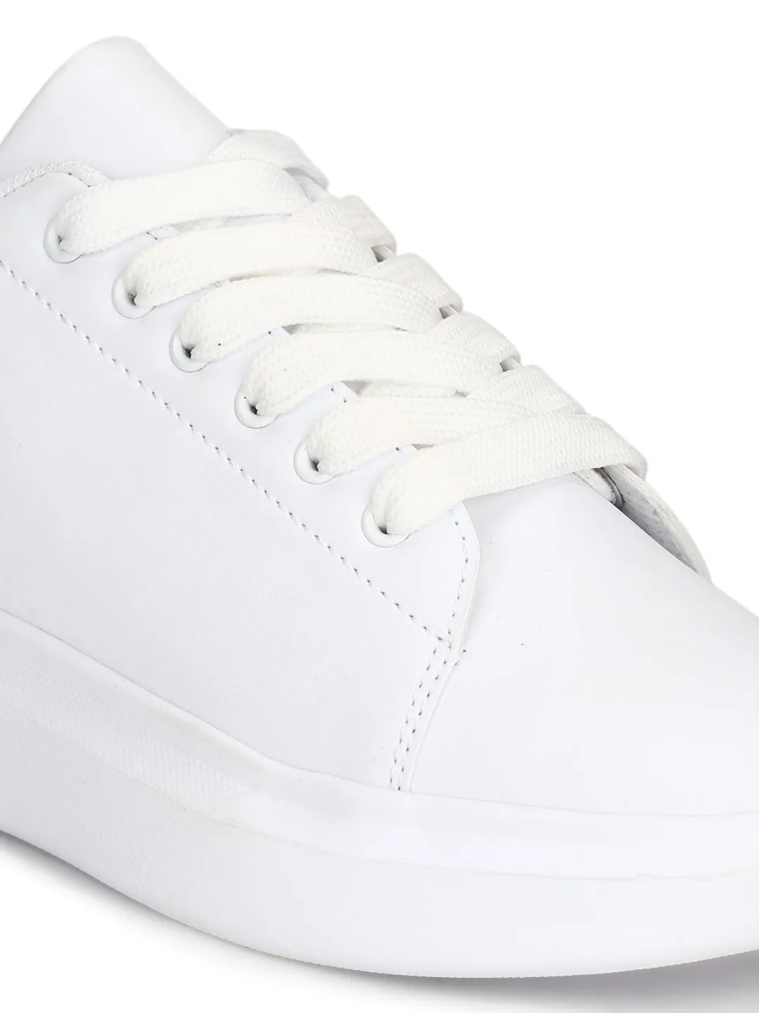 Total White PU Lace-up Platform Sneakers