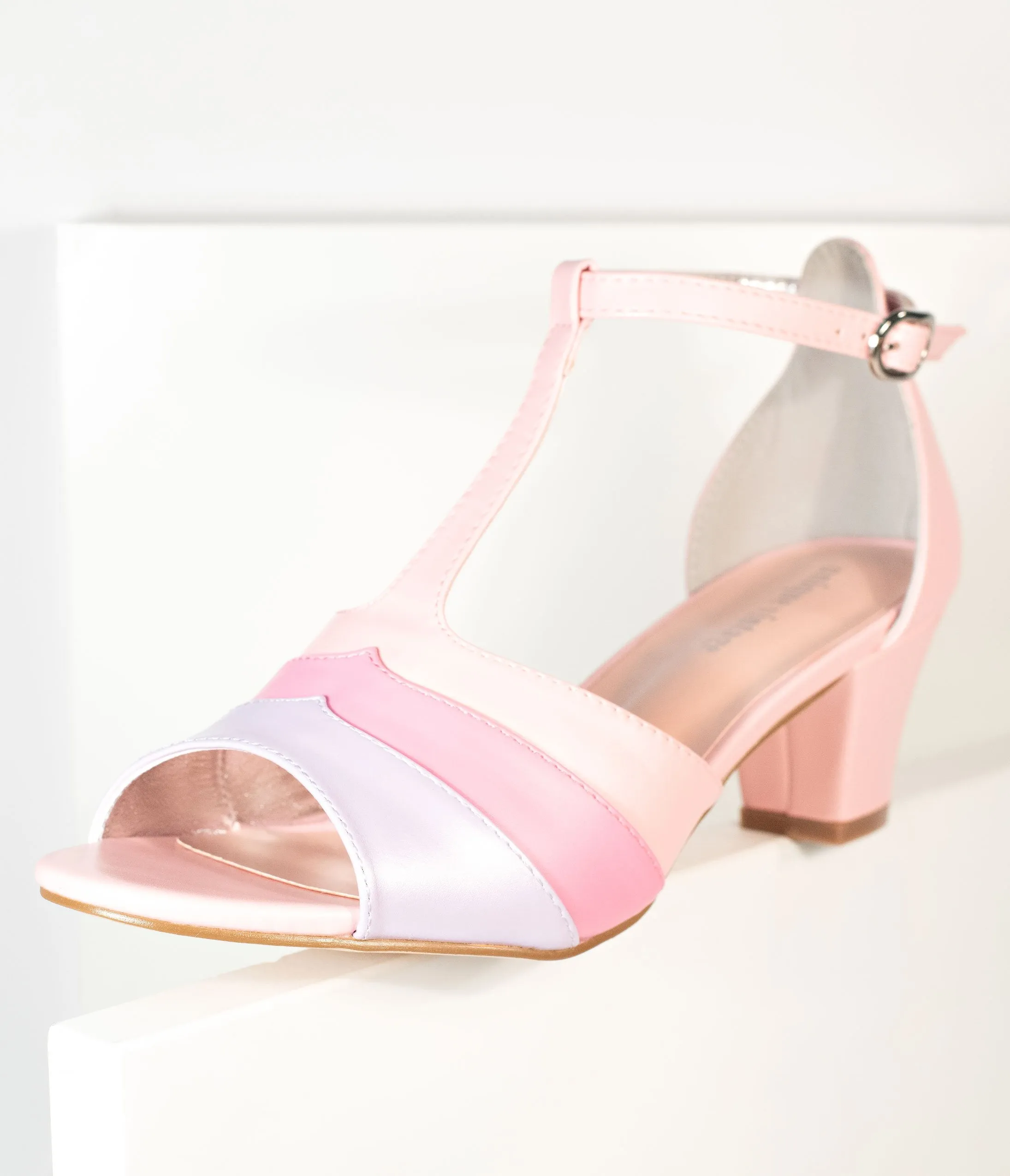 Unique Vintage Pink & Purple Peep Toe T-Strap Charisse Heels