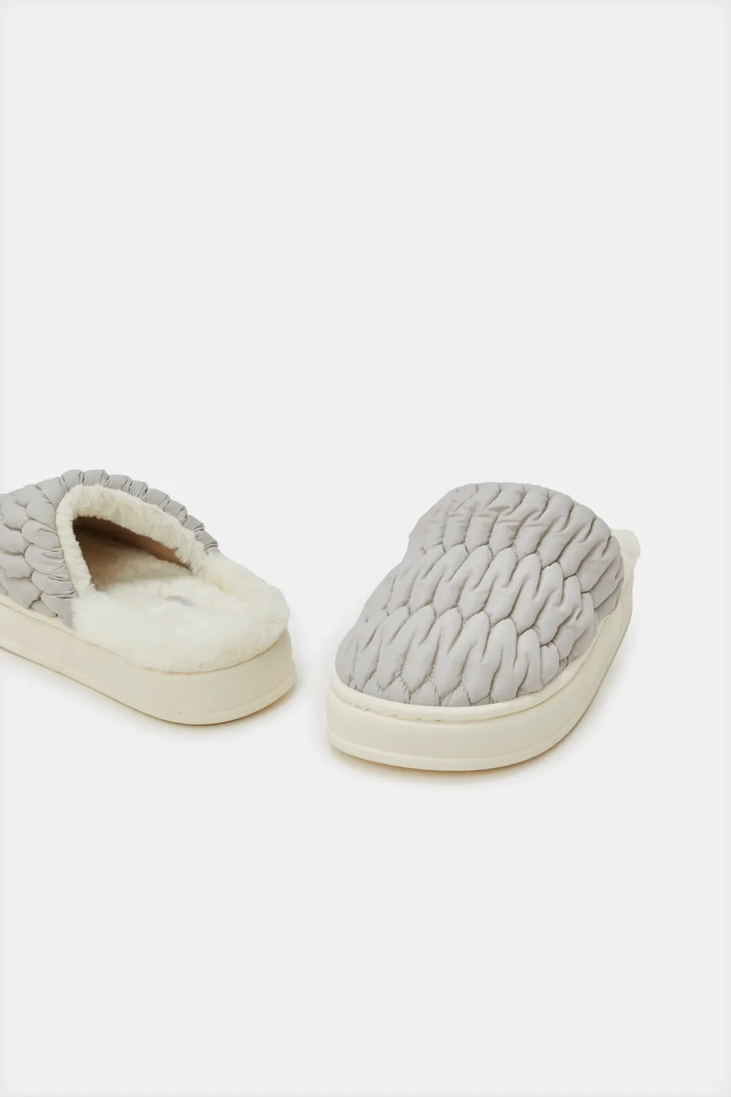 Women Grey Nylon Quilt Closed Toe