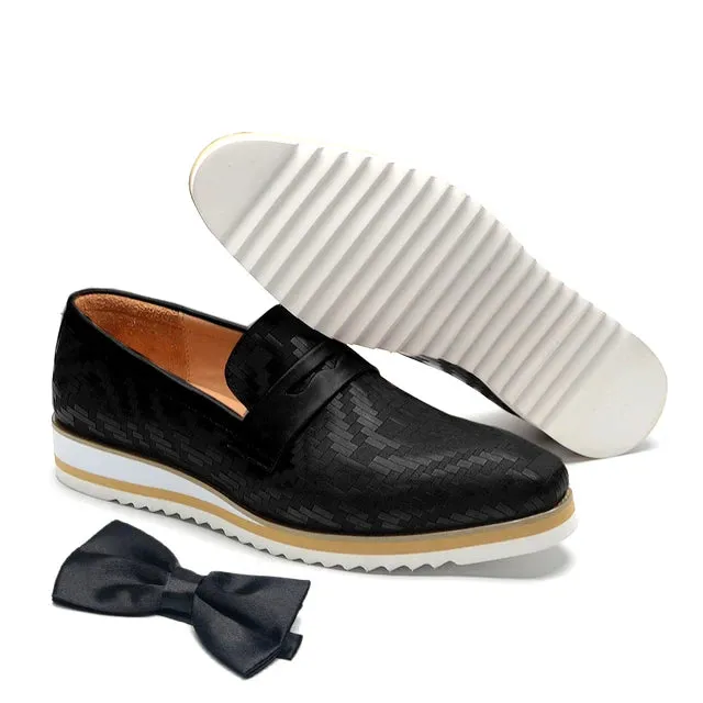 Woven Geometric Genuine Leather Loafers