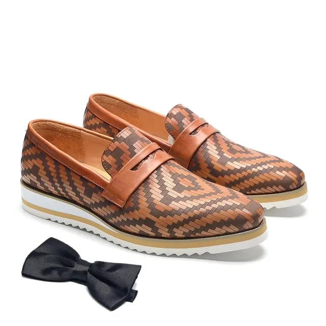 Woven Geometric Genuine Leather Loafers